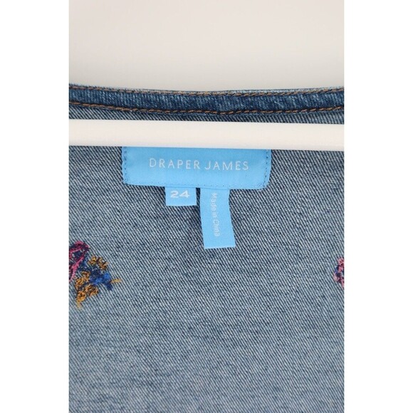 Draper James Women Size 24 Denim Flower Embroidered Wrap Dress - Picture 10 of 11